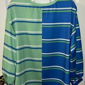 Womens Striped Round Neck Oversized Color Block Long Sleeve Shirts Casual